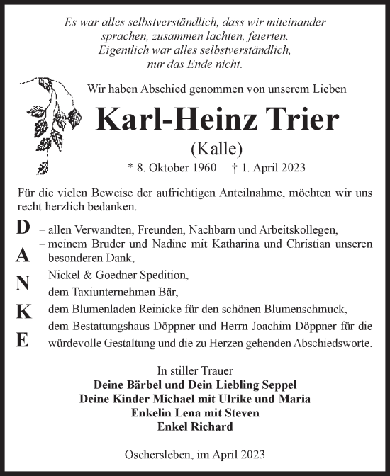 Traueranzeige von Karl-Heinz Trier von Volksstimme Oschersleben/Wanzleben