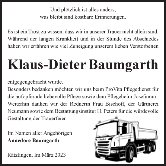 Traueranzeige von Klaus-Dieter Baumgarth von Volksstimme Haldensleben/Wolmirstedt