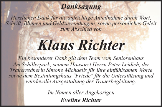 Traueranzeige von Klaus Richter von Trauerkombi Dessau