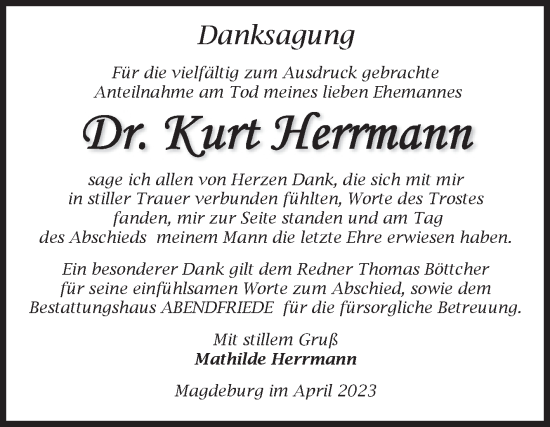 Traueranzeige von Kurt Herrmann von Volksstimme Magdeburg