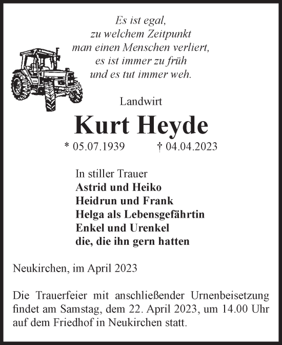 Traueranzeige von Kurt Heyde von Volksstimme Altmark Ost