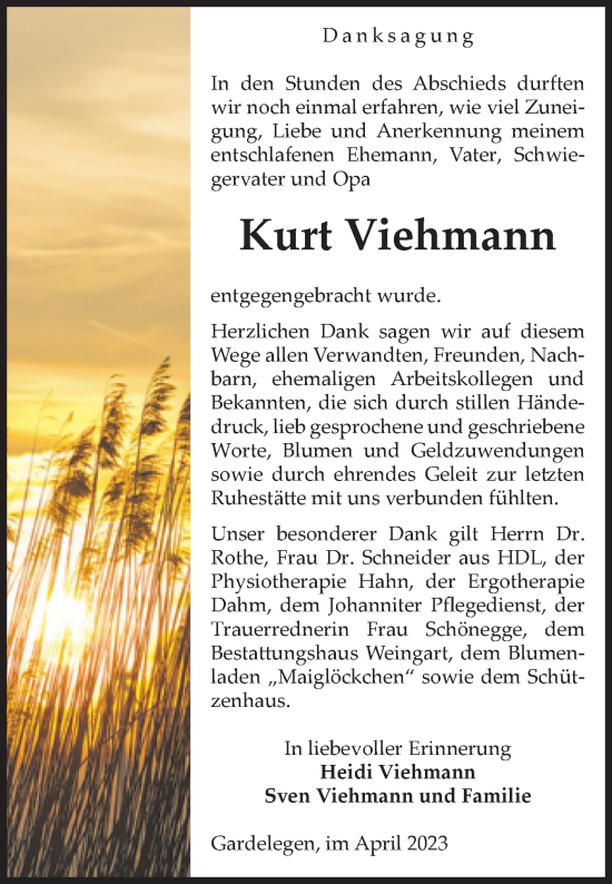 Traueranzeige von Kurt Viehmann von Volksstimme Altmark West