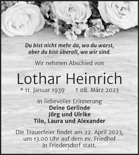Traueranzeige von Lothar Heinrich von Trauerkombi Bitterfeld