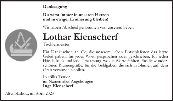 Traueranzeige von Lothar Kienscherf von Volksstimme Burg/Genthin