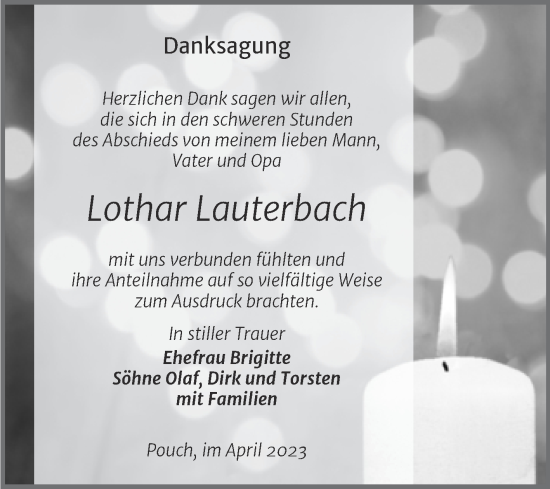 Traueranzeige von Lothar Lauterbach von Trauerkombi Bitterfeld