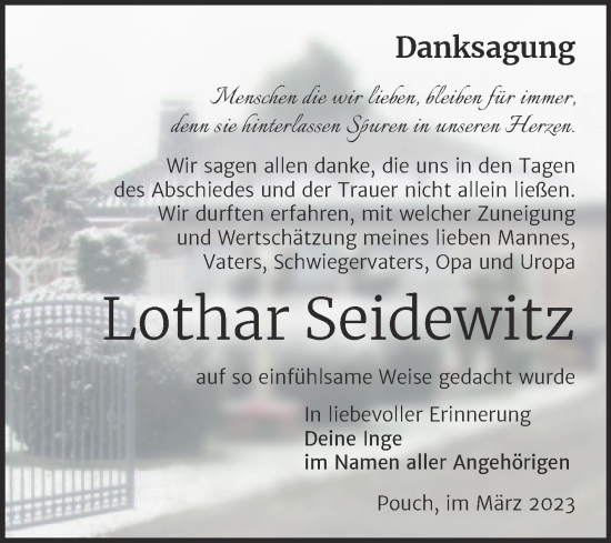Traueranzeige von Lothar Seidewitz von Trauerkombi Bitterfeld