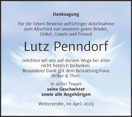 Traueranzeige von Lutz Penndorf von Trauerkombi Zeitz