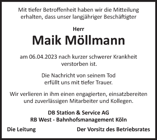 Traueranzeige von Maik Möllmann von Volksstimme Altmark West