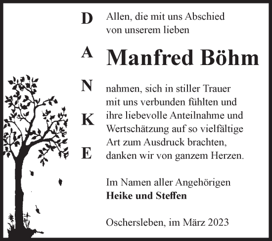 Traueranzeige von Manfred Böhm von Volksstimme Oschersleben/Wanzleben