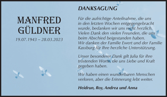 Traueranzeige von Manfred Güldner von Volksstimme Burg/Genthin