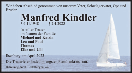 Traueranzeige von Manfred Kindler von Volksstimme Wernigerode