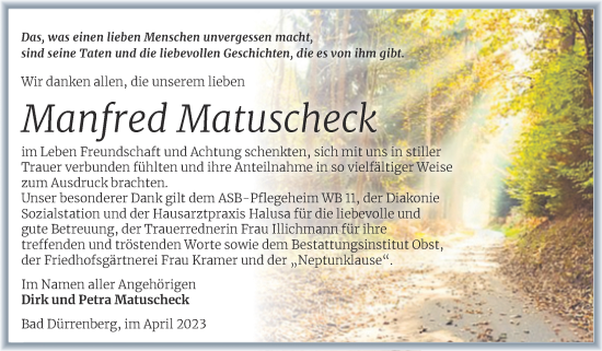 Traueranzeige von Manfred Matuscheck von Trauerkombi Merseburg