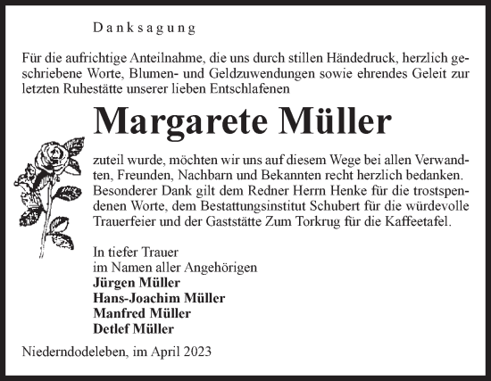 Traueranzeige von Margarete Müller von Volksstimme Haldensleben/Wolmirstedt