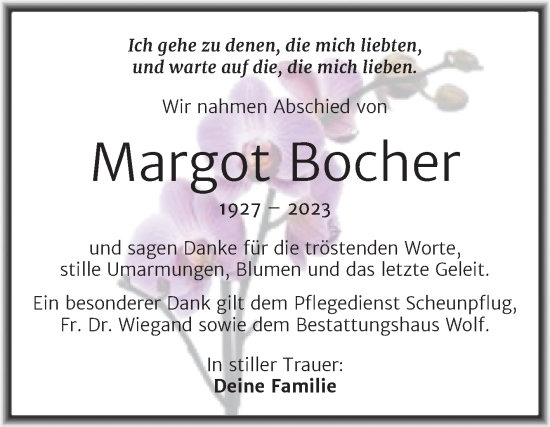Traueranzeige von Margot Bocher von Trauerkombi Weißenfels