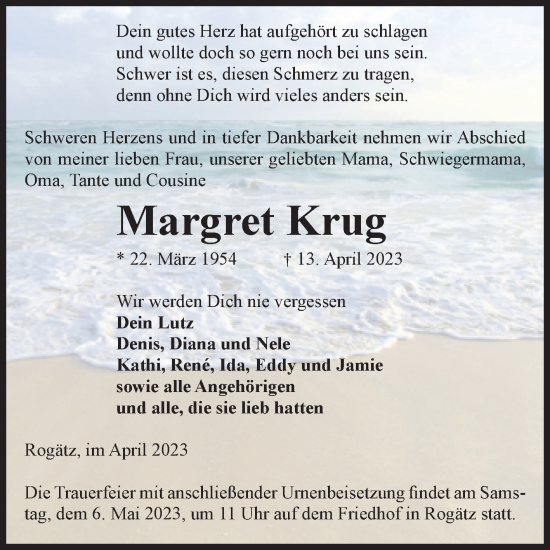 Traueranzeige von Margret Krug von Volksstimme Haldensleben/Wolmirstedt