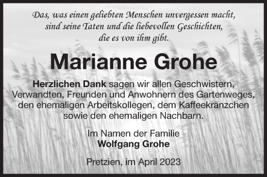 Traueranzeige von Marianne Grohe von Volksstimme Schönebeck
