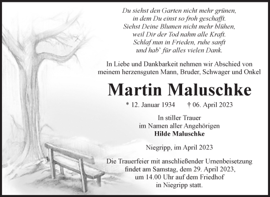Traueranzeige von Martin Maluschke von Volksstimme Burg/Genthin