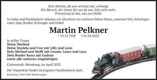 Traueranzeige von Martin Pelkner von Volksstimme Wernigerode