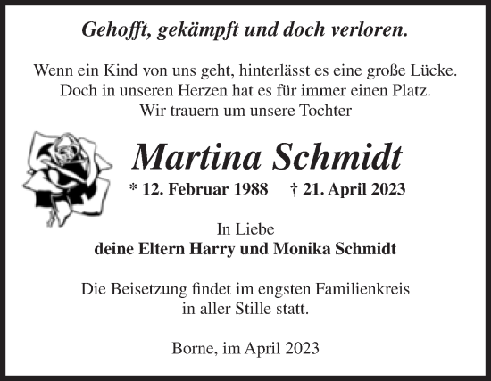 Traueranzeige von Martina Schmidt von Volksstimme Staßfurt