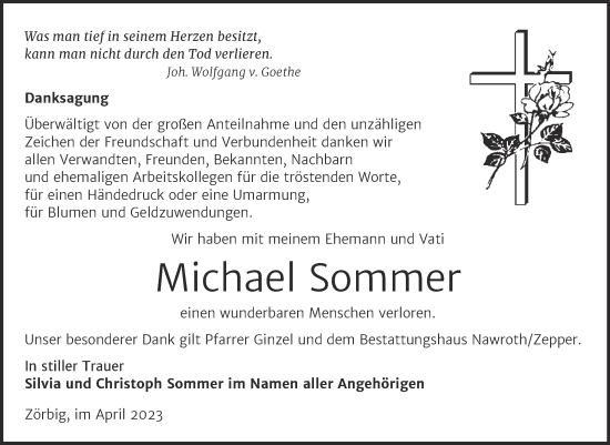 Traueranzeige von Michael Sommer von Trauerkombi Bitterfeld