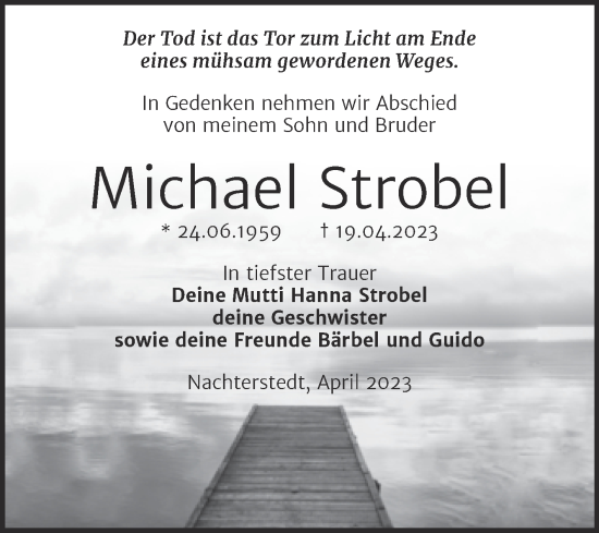 Traueranzeige von Michael Strobel von Super Sonntag Aschersleben