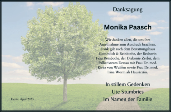 Traueranzeige von Monika Paasch von Volksstimme Zerbst