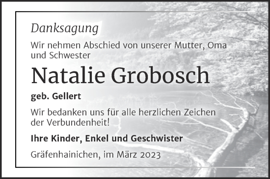 Traueranzeige von Natalie Grobosch von Trauerkombi Wittenberg