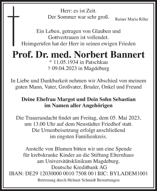 Traueranzeige von Norbert Bannert von Volksstimme Magdeburg