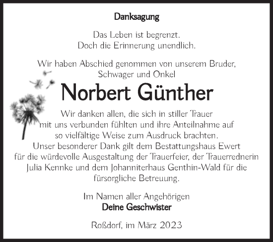Traueranzeige von Norbert Günther von Volksstimme Burg/Genthin