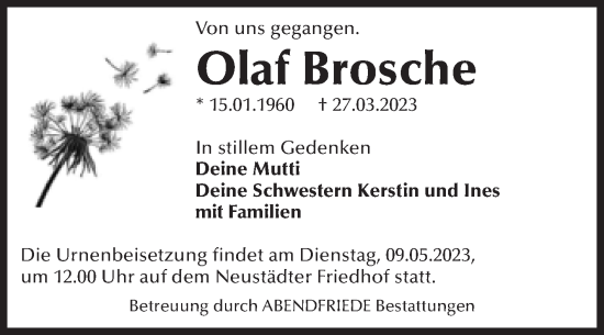 Traueranzeige von Olaf Brosche von Volksstimme Magdeburg