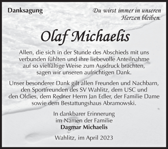 Traueranzeige von Olaf Michaelis von Volksstimme Burg/Genthin