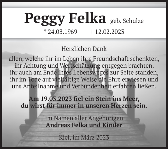 Traueranzeige von Peggy Felka von Volksstimme Schönebeck