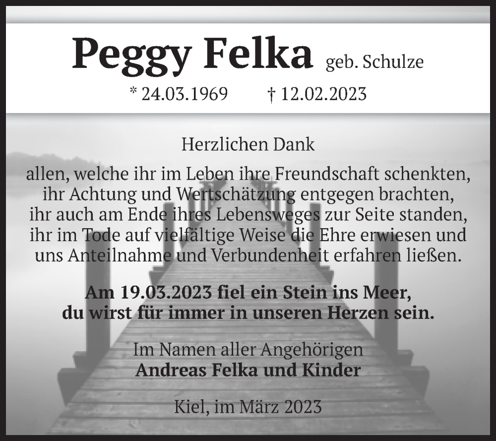  Traueranzeige für Peggy Felka vom 15.04.2023 aus Volksstimme Schönebeck