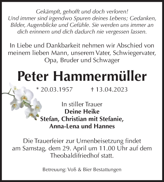 Traueranzeige von Peter Hammermüller von Volksstimme Wernigerode
