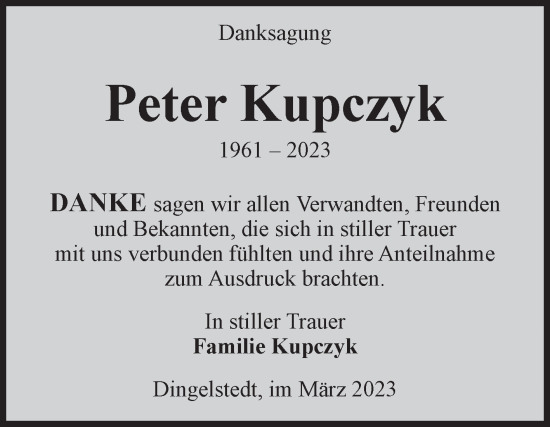 Traueranzeige von Peter Kupczyk von Volksstimme Halberstadt