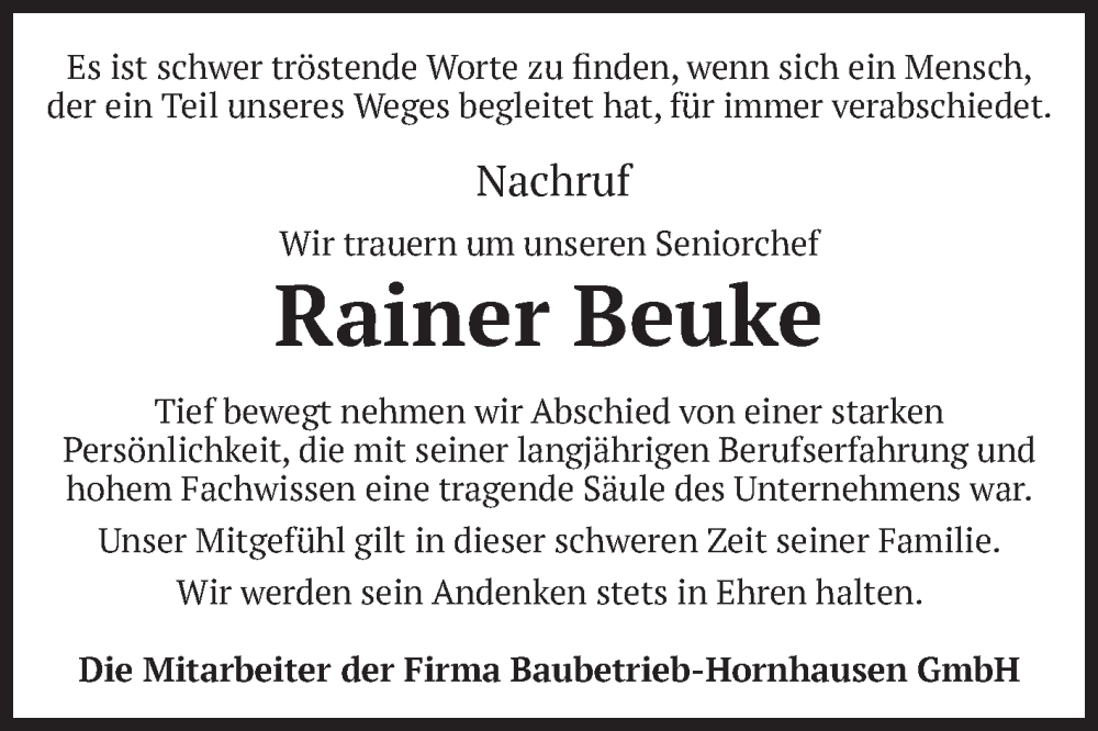  Traueranzeige für Rainer Beuke vom 15.04.2023 aus Volksstimme Oschersleben/Wanzleben