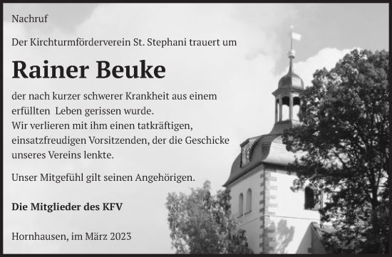 Traueranzeige von Rainer Beuke von Volksstimme Oschersleben/Wanzleben