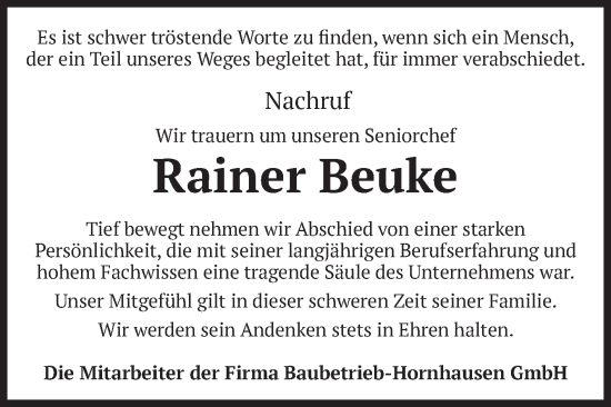 Traueranzeige von Rainer Beuke von Volksstimme Oschersleben/Wanzleben