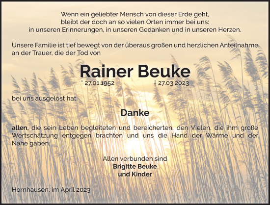 Traueranzeige von Rainer Beuke von Volksstimme Oschersleben/Wanzleben