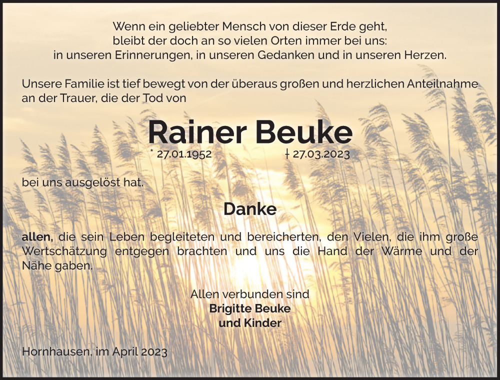  Traueranzeige für Rainer Beuke vom 29.04.2023 aus Volksstimme Oschersleben/Wanzleben