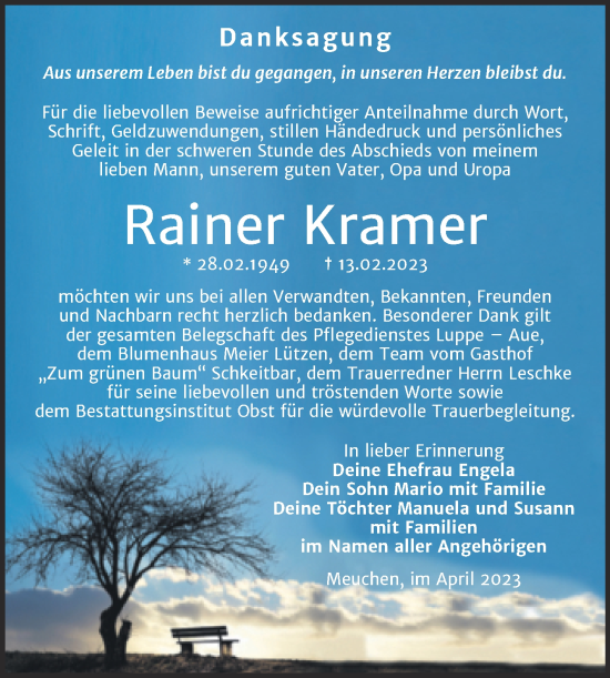 Traueranzeige von Rainer Kramer von Trauerkombi Weißenfels