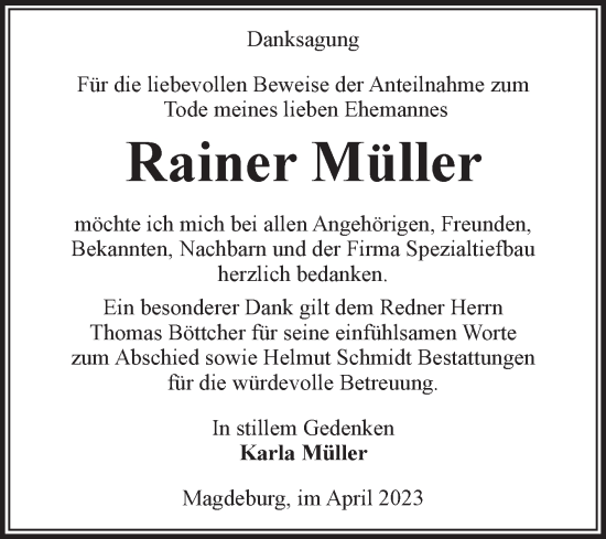 Traueranzeige von Rainer Müller von Volksstimme Magdeburg