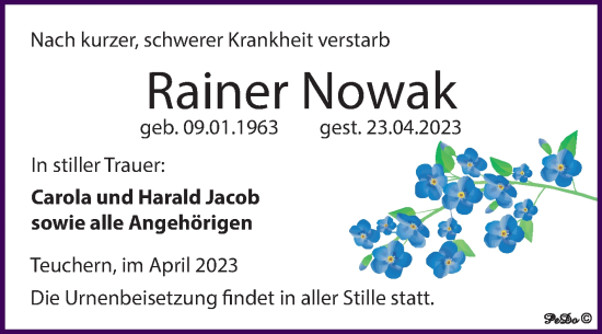 Traueranzeige von Rainer Nowak von Trauerkombi Weißenfels