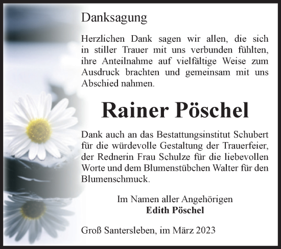 Traueranzeige von Rainer Pöschel von Volksstimme Haldensleben/Wolmirstedt