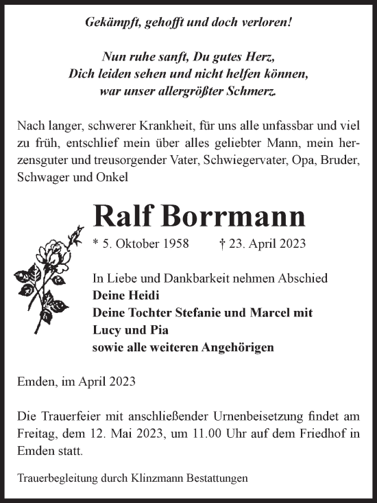 Traueranzeige von Ralf Borrmann von Volksstimme Oschersleben/Wanzleben