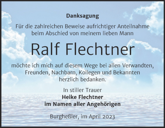 Traueranzeige von Ralf Flechtner von Wochenspiegel Naumburg/Nebra