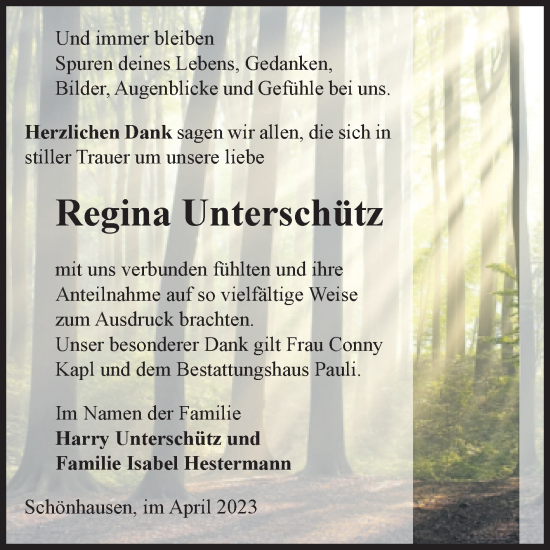 Traueranzeige von Regina Unterschütz von Volksstimme Altmark Ost
