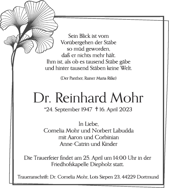 Traueranzeige von Reinhard Mohr von Mitteldeutsche Zeitung Merseburg/Querfurt