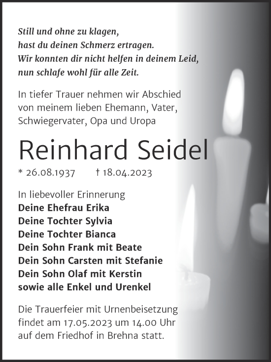Traueranzeige von Reinhard Seidel von Trauerkombi Bitterfeld