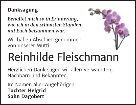 Traueranzeige von Reinhilde Fleischmann von Trauerkombi Wittenberg